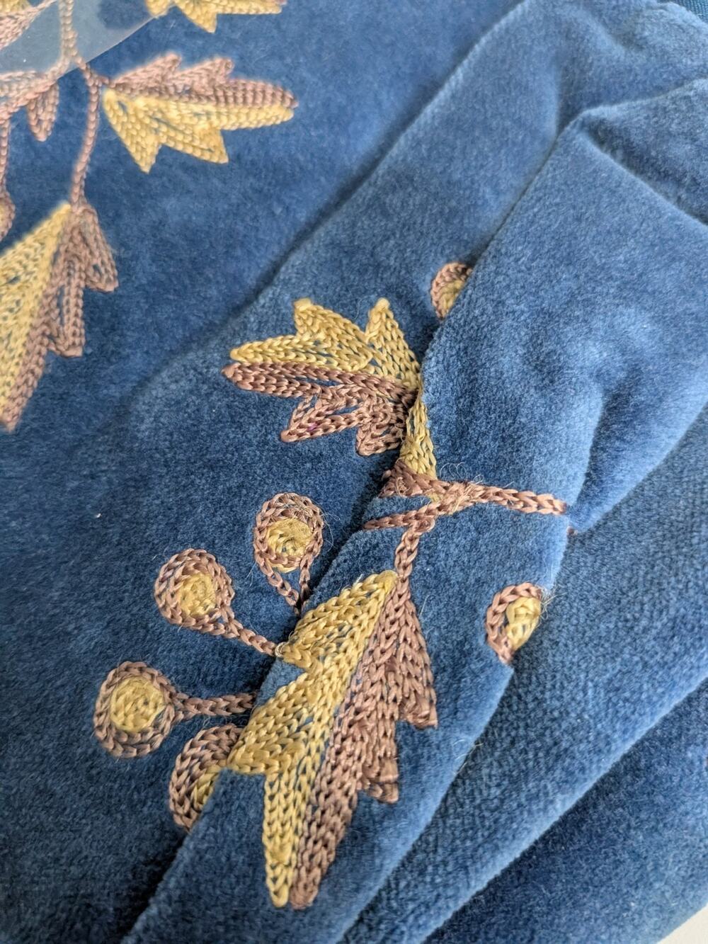 Blue Velvet Embroidered Mantle Runner 86x14 Hearth Collection Restore & Restyle